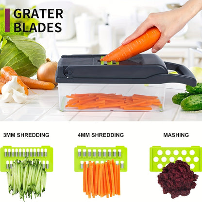 16-in-1 Multifunctional Vegetable Chopper & Slicer - Manual Kitchen Food Processor with Drain Basket